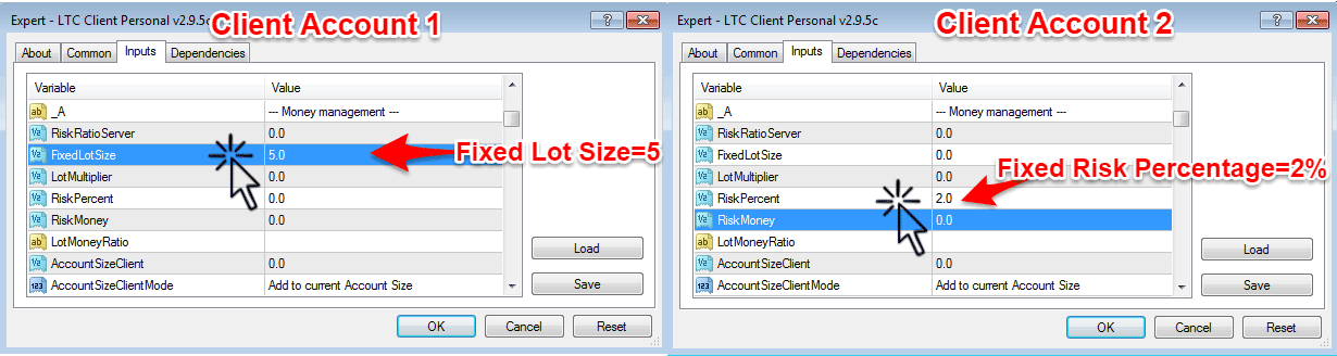 LTC EA – Money Management Settings