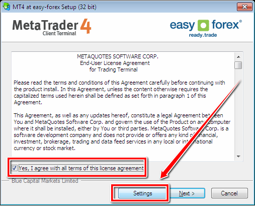MT4 Settings Button